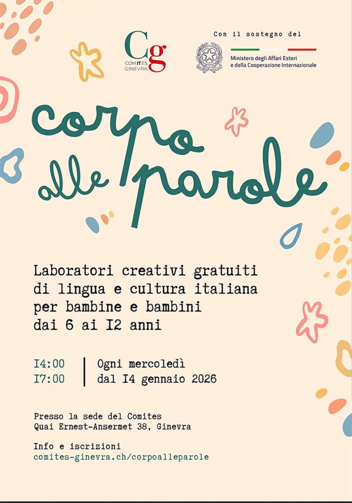 21 gen 2026 14:00 | “CORPO ALLE PAROLE” – Laboratori Creativo per Bambini – Comites Ginevra